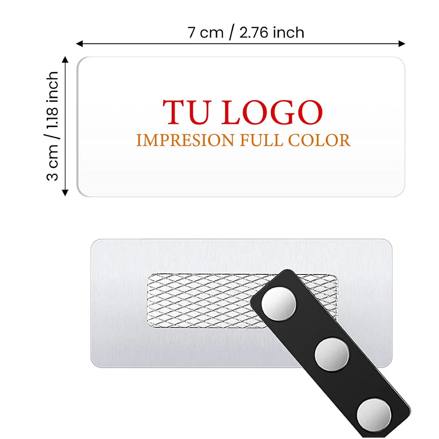Distintivos Magnéticos (Name Tags) Personalizados Full Color Para Empresas, Hotelería, Servicio al Cliente – Opción Name Tag Resinado Disponible